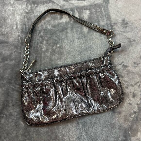 Express Metallic Ruffle Purse Handbag Clutch Dark Gray Silver Y2K Girlies - Picture 9 of 9